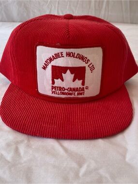 Vintage Petro Canada Yellowknife NWT Corduroy Snapback Hat Red